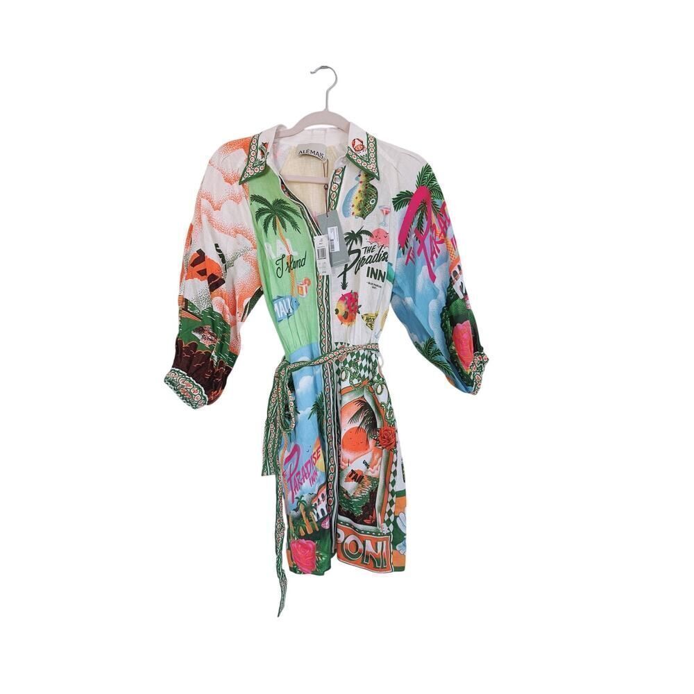 ALEMAIS Paradiso Printed Linen Mini Dress AU6/US2 - Picture 8 of 12